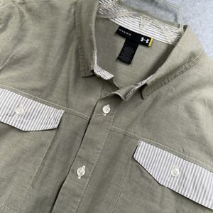 Under Armour L Olive White Cotton Woven Long Sleeve Button-Up Shirt Embroidered